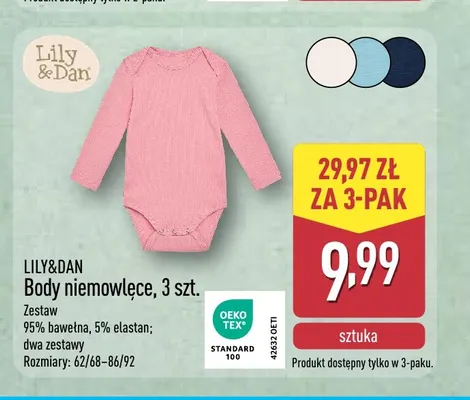 Body niemowlęce 3-pak Lily & Dan promocja w Aldi