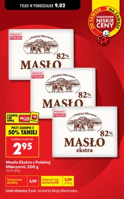 Masło ekstra z polskiej mleczarni 82% promocja w Biedronka