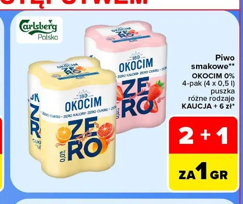 Piwo bezalkoholowe smakowe Okocim 4-pak promocja w Carrefour Market