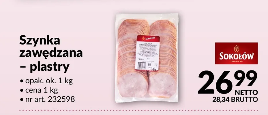 Szynka zawędzana - plastry Sokołów promocja w Makro
