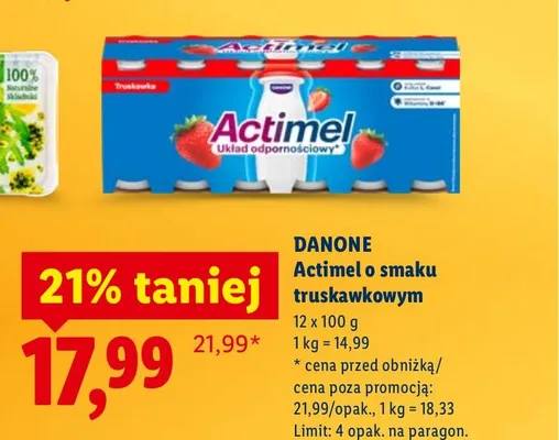 Napój jogurtowy Actimel o smaku truskawkowym promocja w Lidl