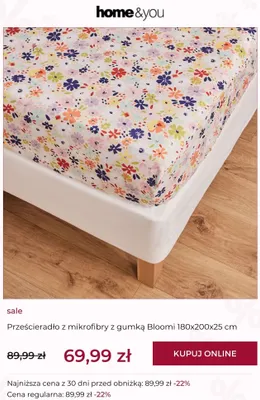 Prześcieradło z mikrofibry z gumką Bloomi 180x200x25 cm promocja w home&you
