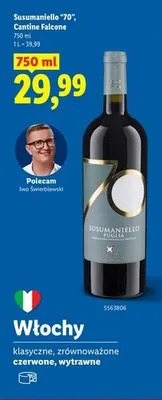 Wino czerwone wytrawne Susumaniello 70 Cantine Falcone promocja w Lidl