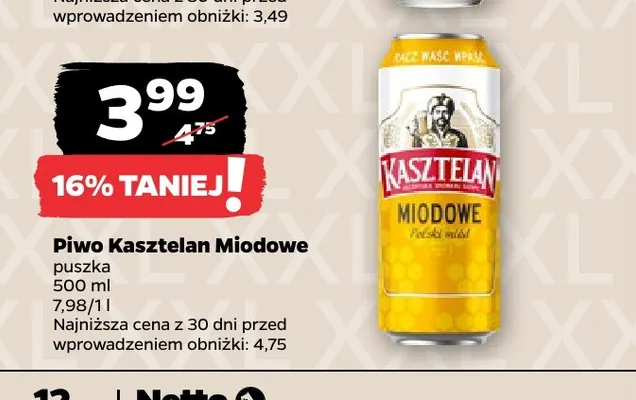 Piwo Kasztelan Miodowe promocja w Netto