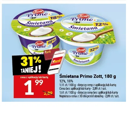 Śmietana Primo 18% Zott promocja w Twój Market