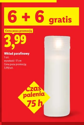 Wkład parafinowy czas palenia 75 h promocja w Lidl