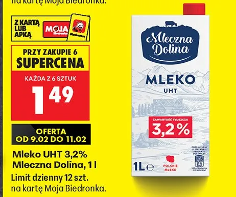 Mleko UHT 3,2% Mleczna Dolina promocja w Biedronka
