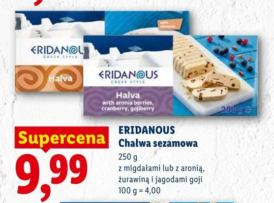 Chałwa sezamowa z aronią żurawiną i jagodami goji Eridanous promocja w Lidl