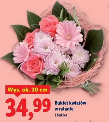 Bukiet kwiatów w ratanie promocja w Lidl