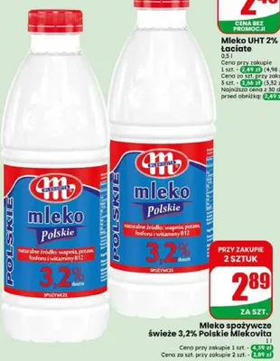 Mleko spożywcze świeże Polskie 3,2% Mlekovita promocja w Dino