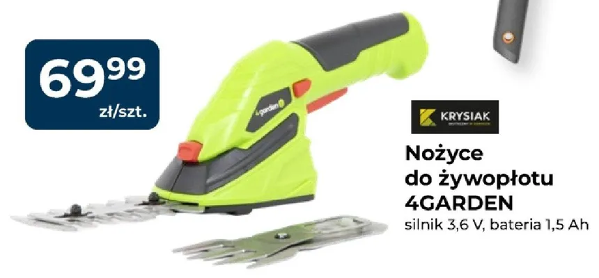 Nożyce do żywopłotu Krysiak 4GARDEN silnik 3,6V, bateria 1,5Ah promocja w PSB Mrówka
