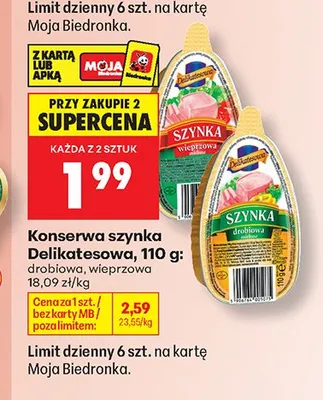 Konserwa szynka wieprzowa Delikatesowa Kraina Wędlin promocja w Biedronka