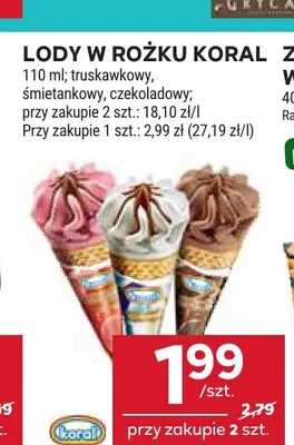 Lody w rożku truskawkowy promocja w Stokrotka