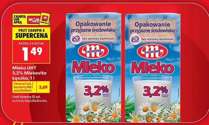 Mleko UHT 3,2% Mlekovita Łączka promocja w Biedronka