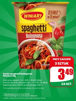 Danie spaghetti bolognese Winiary promocja w Dino