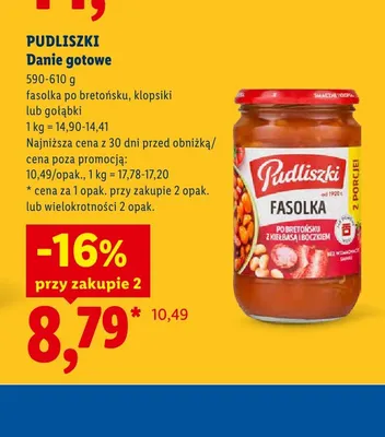 Danie gotowe Fasolka po bretońsku Pudliszki promocja w Lidl