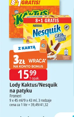 Lody na patyku Nesquik 9-pak promocja w Leclerc