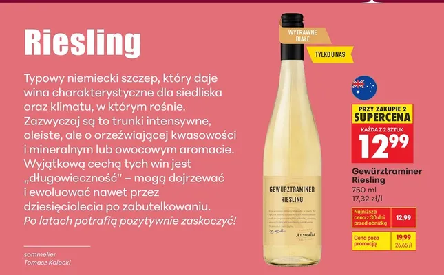 Wino Gewürztraminer Riesling białe wytrawne promocja w Biedronka