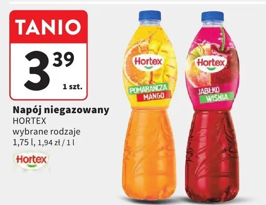 Napój niegazowany pomarańcza mango, jabłko wiśnia promocja w Intermarche