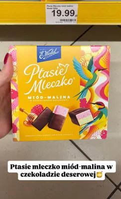 Ptasie Mleczko miód-malina w czekoladzie deserowej promocja w Dino