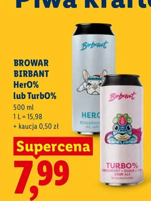 Piwo bezalkoholowe Browar Birbant Turb0% promocja w Lidl