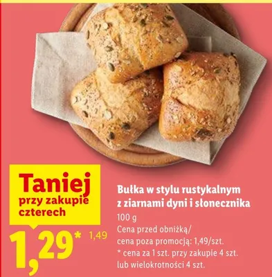 Bułka w stylu rustykalnym z ziarnami dyni i słonecznika Lidl promocja w Lidl