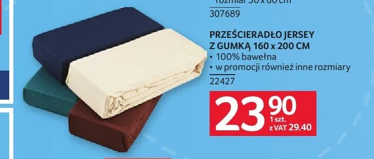 Prześcieradło jersey z gumką 160x200 cm promocja w Selgros