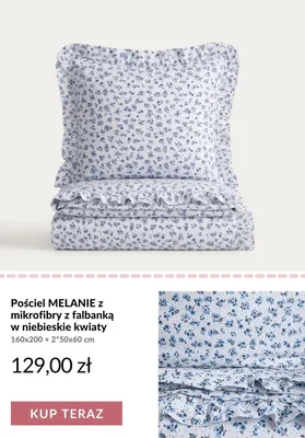 Pościel Melanie z mikrofibry z falbanką w niebieskie kwiaty promocja w Homla