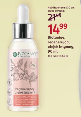 Olejek intymny regenerujący Biotaniqe promocja w Rossmann