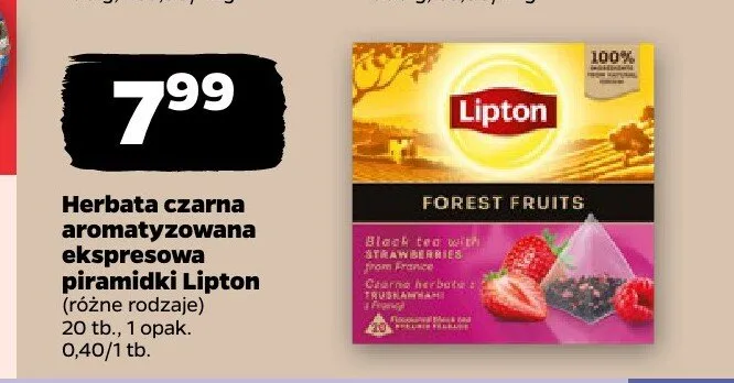 Herbata czarna aromatyzowana ekspresowa piramidki Lipton Forest Fruits promocja w Netto