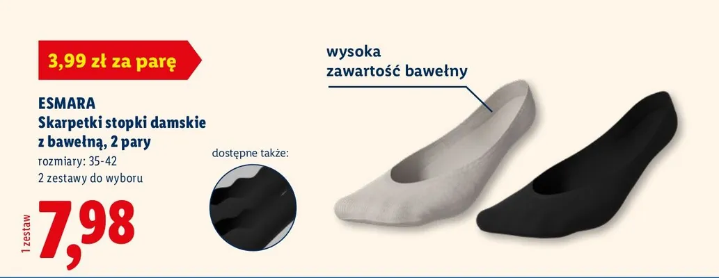 Skarpetki stopki damskie z bawełną, 2 pary promocja w Lidl