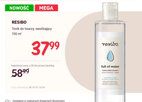 Tonik do twarzy nawilżający Resibo promocja w Rossmann