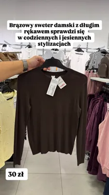Brązowy sweter damski z długim rękawem promocja w Pepco