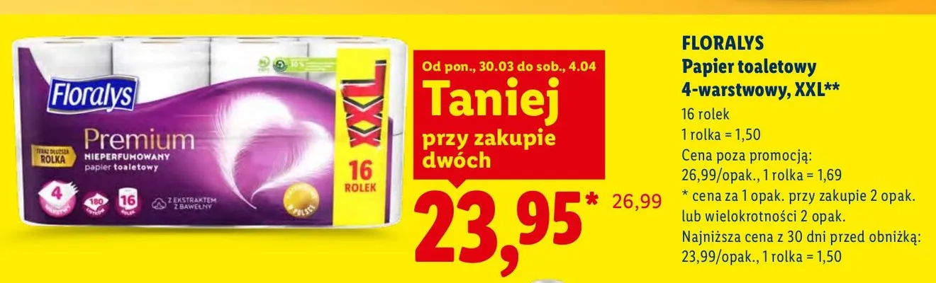 Papier toaletowy 4-warstwowy, XXL promocja w Lidl