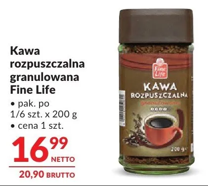 Kawa rozpuszczalna granulowana Fine Life promocja w Makro