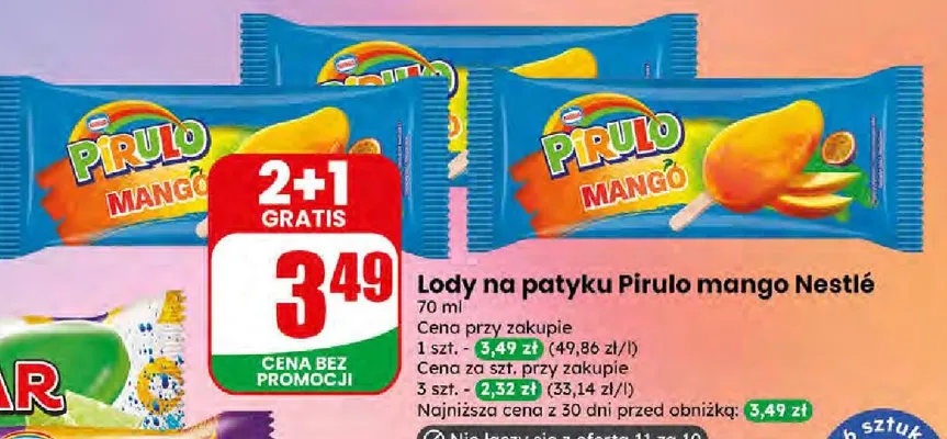 Lody na patyku Pirulo mango promocja w Dino