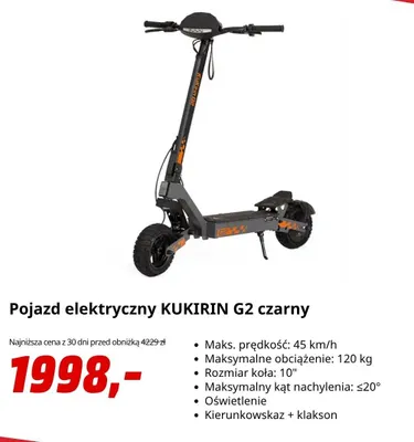 Pojazd elektryczny Kukirin G2 czarny promocja w Media Markt