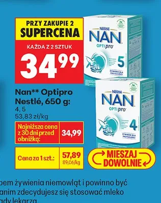 Mleko modyfikowane Nan Optipro 650g, 4, 5 promocja w Biedronka