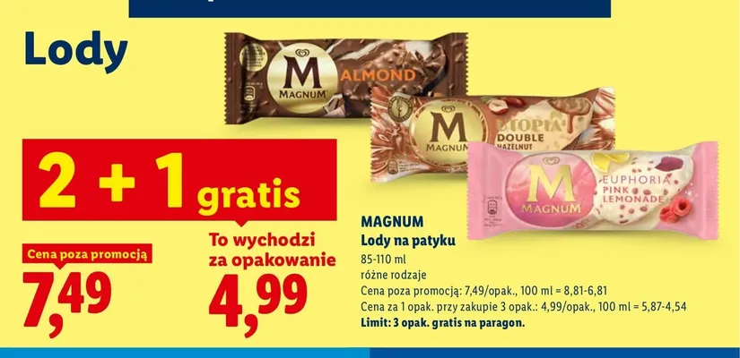 Lody na patyku Magnum Euphoria Pink Lemonade promocja w Lidl