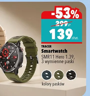 Smartwatch SMRT1 Hero 1.39, 3 wymienne paski kolory pasków promocja w Biedronka Home