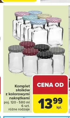 Komplet słoików z kolorowymi nakrętkami 120-580ml 6szt. promocja w Carrefour
