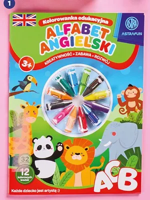 Edukacyjna kolorowanka z 12 kredkami Alfabet Angielski Astrafun promocja w Biedronka