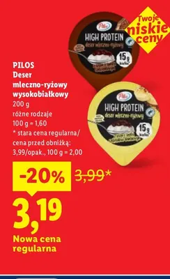 Deser mleczno-ryżowy wysokobiałkowy Pilos promocja w Lidl