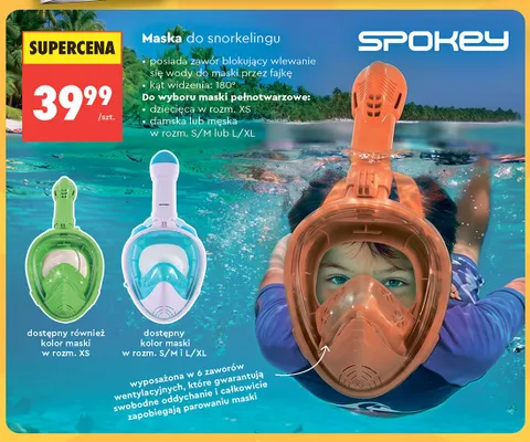 Maska do snorkelingu pełnotwarzowa męska Spokey promocja w Biedronka
