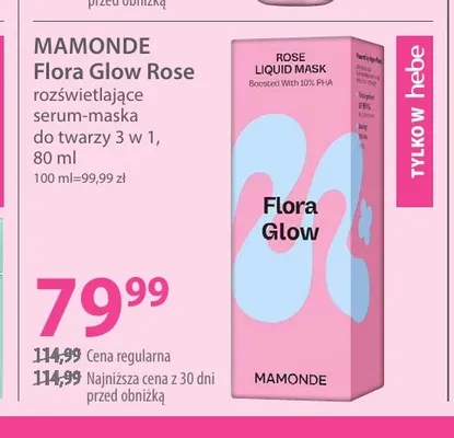 Flora Glow Rose rozświetlające serum-maska do twarzy 3 w 1 Mamonde promocja w Hebe