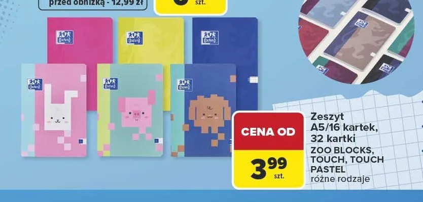 Zeszyt Oxford ZOO BLOCKS TOUCH TOUCH PASTEL A5 16/32 kartki promocja w Carrefour