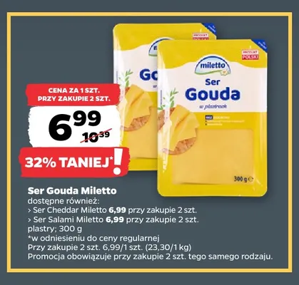 Ser cheddar w plastrach Miletto promocja w Netto