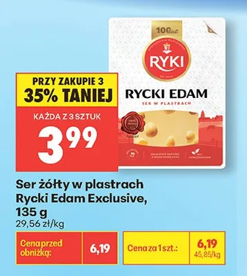 Ser żółty w plastrach Rycki Edam Exclusive promocja w Biedronka