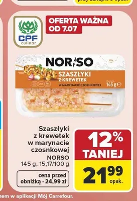 Szaszłyki z krewetek w marynacie czosnkowej NORSO promocja w Carrefour