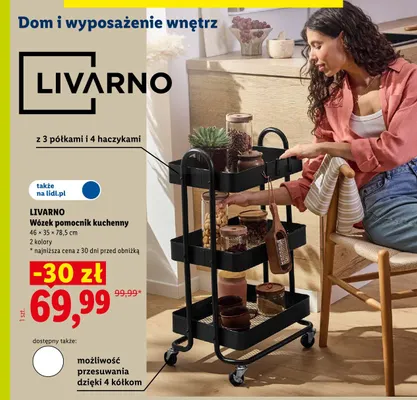 Wózek pomocnik kuchenny Livarno 46x35x78,5 cm promocja w Lidl